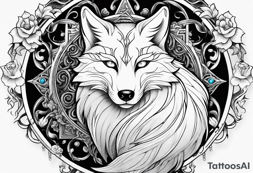 a sit kitsune with six eyes tattoo idea