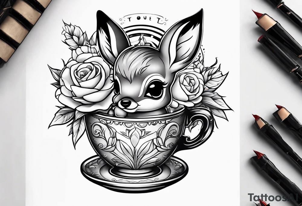 a full fawn inside a cup tattoo idea