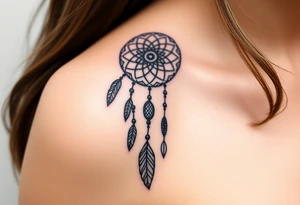 native dreamcatcher with flowing feathers and sacred beads tattoo idea