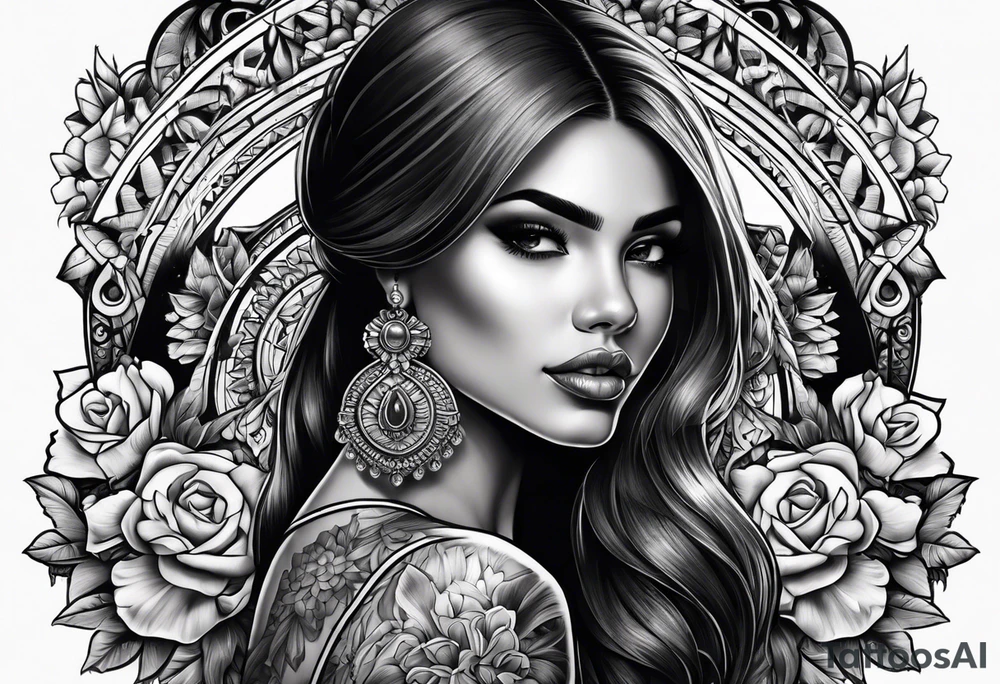 Chicano girl and skull tattoo idea