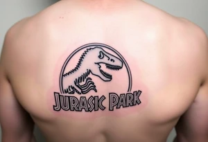 Jurassic Park logo with the dinosaur holding a stick tattoo idea