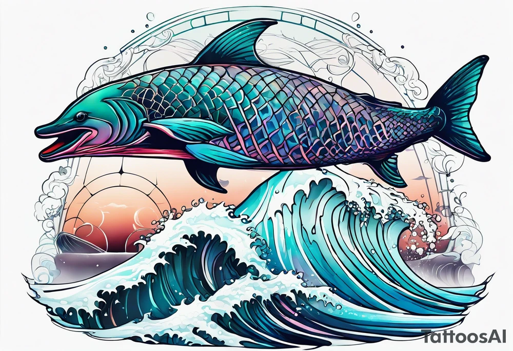 ocean, géométric, animal tattoo idea