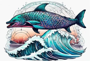ocean, géométric, animal tattoo idea