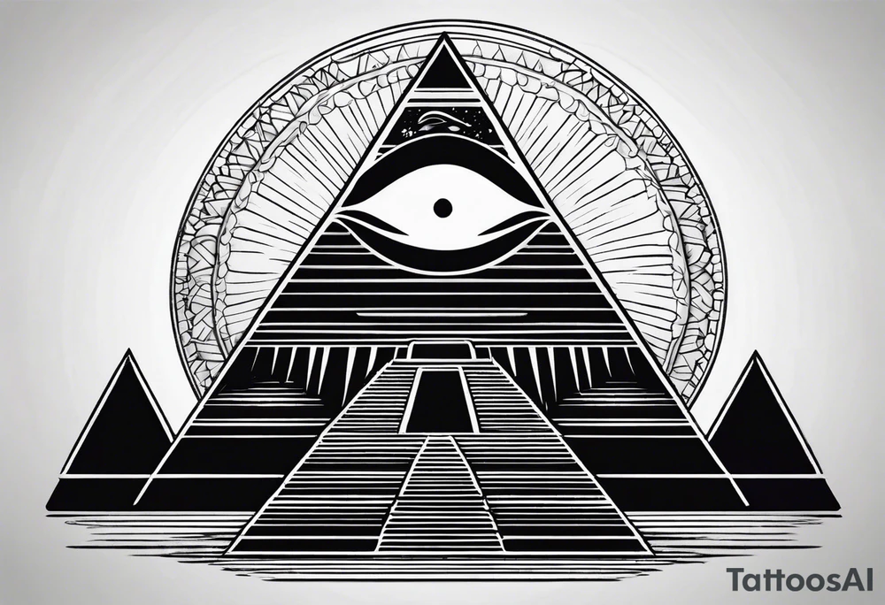 Pyramid with eye and flames tattoo idea