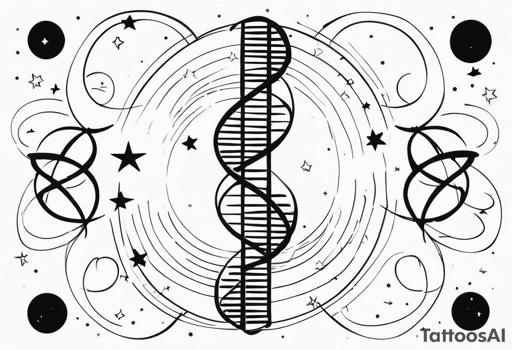 fine line tattoo of dna with stars around it tattoo idea