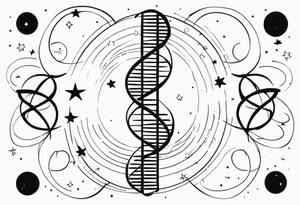 fine line tattoo of dna with stars around it tattoo idea