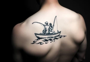 Guy and girl fishing on boat tattoo idea