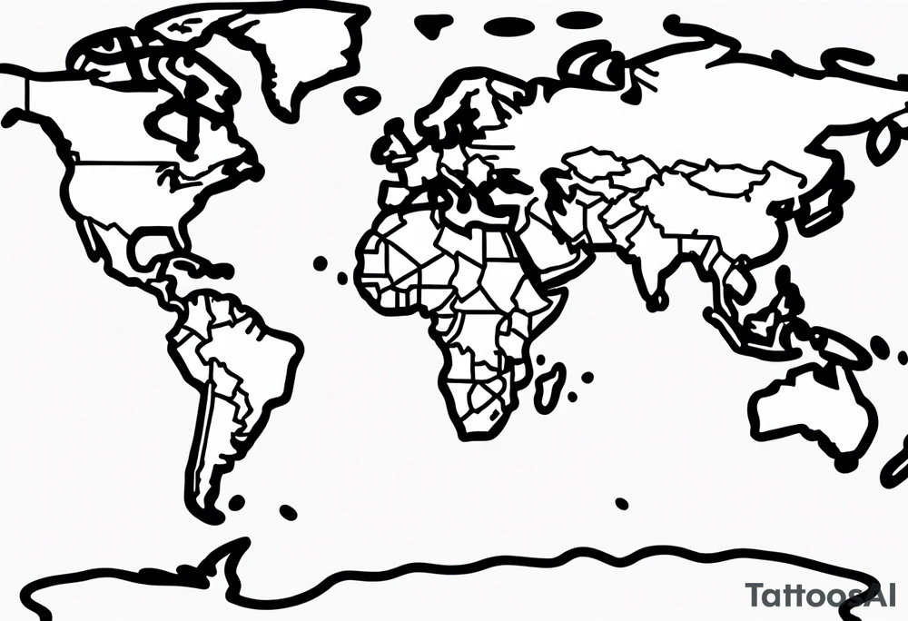 globe map single thin pen line blowing up tattoo idea