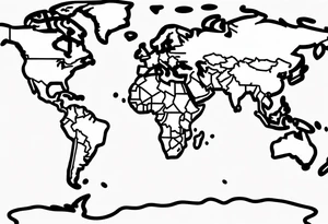 globe map single thin pen line blowing up tattoo idea