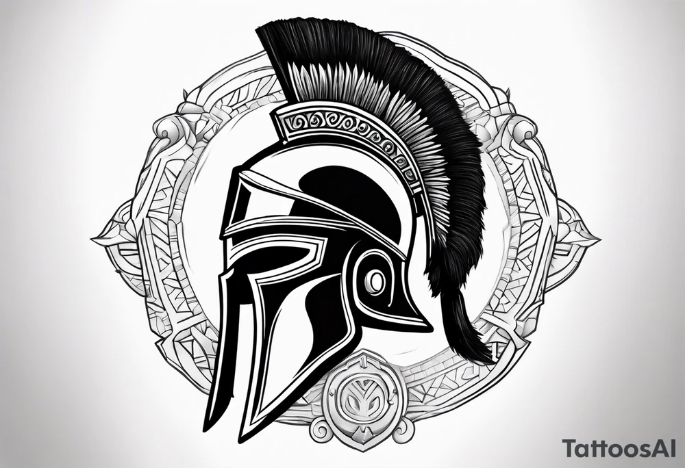 Spartan helmet with greek quote under tattoo idea