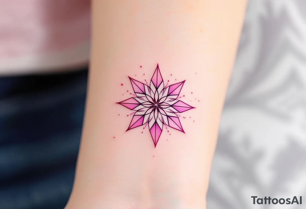 A pastel pink eight-pointed star tattoo reflects softness, hope, and inner light. tattoo idea