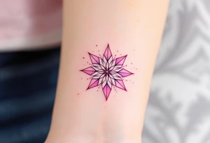 A pastel pink eight-pointed star tattoo reflects softness, hope, and inner light. tattoo idea