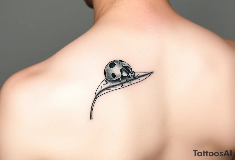 Ladybug reed sitting on a leaf tattoo idea
