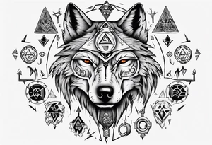 wolf head with zelda symbols around tattoo idea