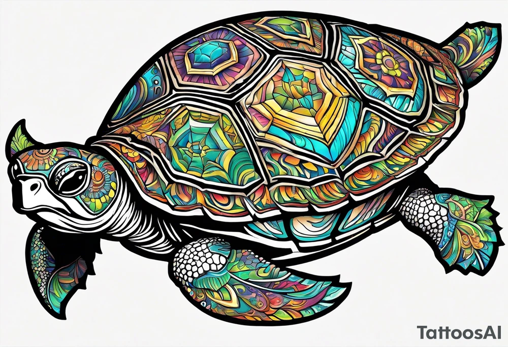 tropical psychedelic turtle's back, top down view, as seen from above tattoo idea