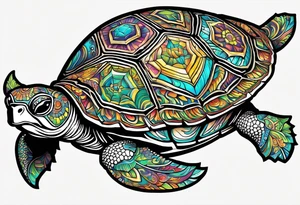 tropical psychedelic turtle's back, top down view, as seen from above tattoo idea