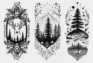 Nordic, forest, living in present, stoic, full arm tattoo idea