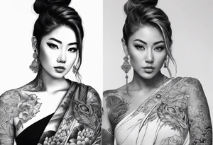 High contrast black and grey Japanese full arm tattoo tattoo idea