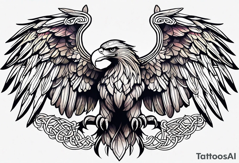 Simple celtic Eagle with wings spread upwards linework tattoo idea