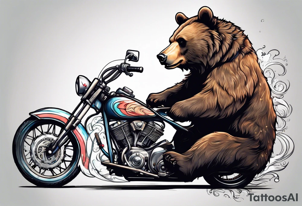 BEAR RIDING A BIKE AND PLAYING GUITAR tattoo idea