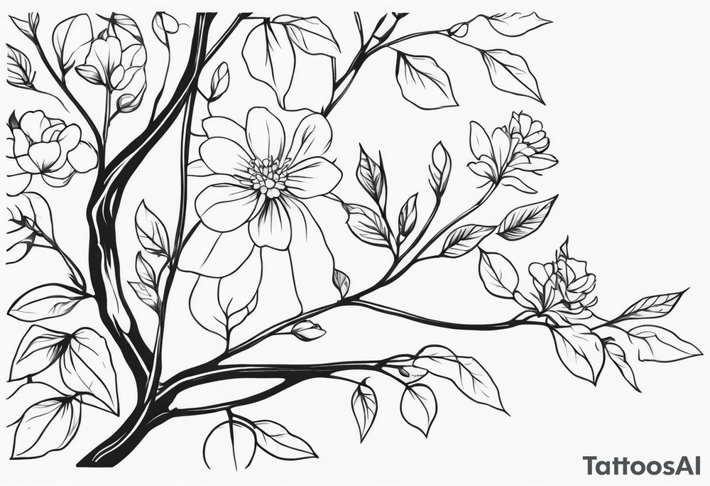 fine line vines, flowers, minor trees tattoo idea