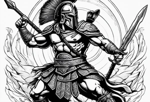 Spartan warrior holding a spear pointing at enemy by himself tattoo idea