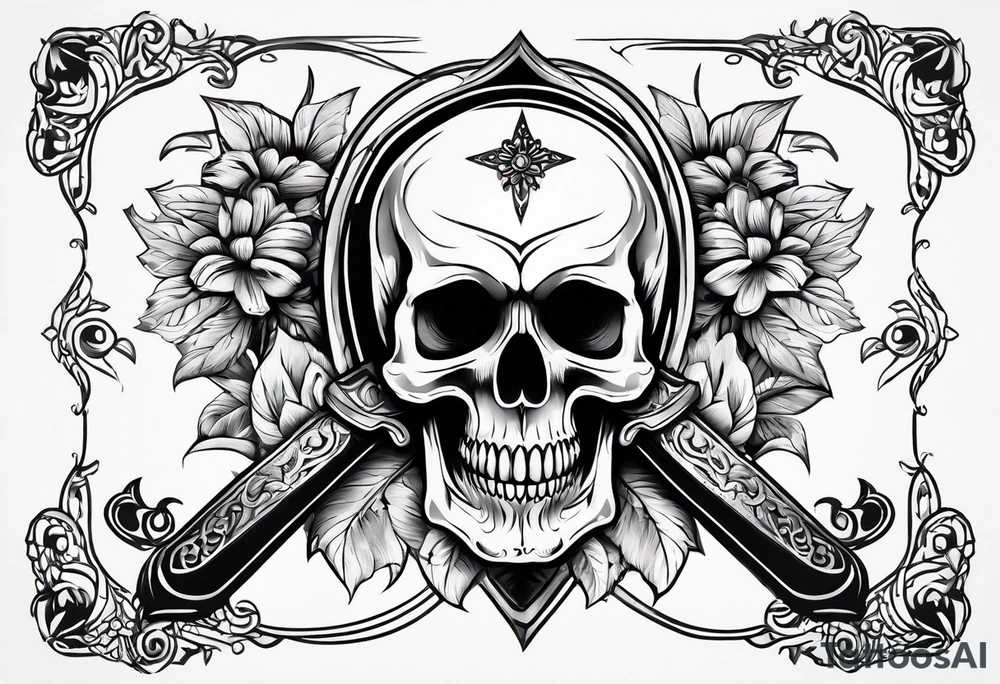 dagger piercing skull tattoo idea