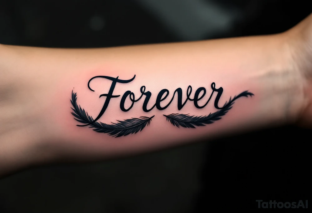 "Forever" formed from black feathers, gently falling into the shape of an infinity loop. tattoo idea