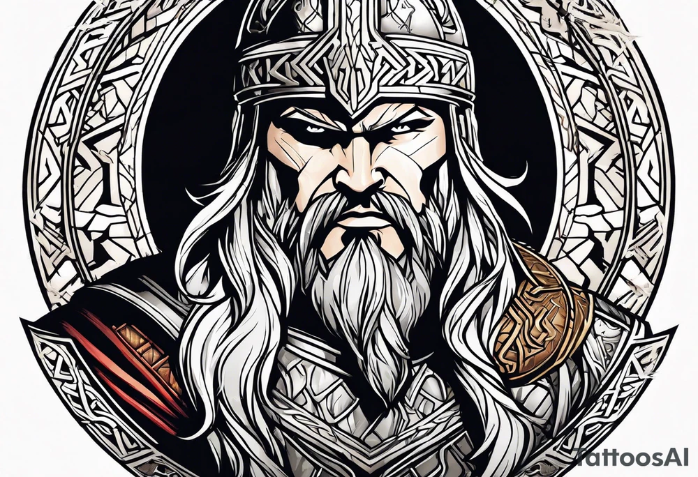 Thor with Viking runes in the background as a vignette tattoo idea