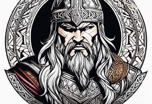 Thor with Viking runes in the background as a vignette tattoo idea