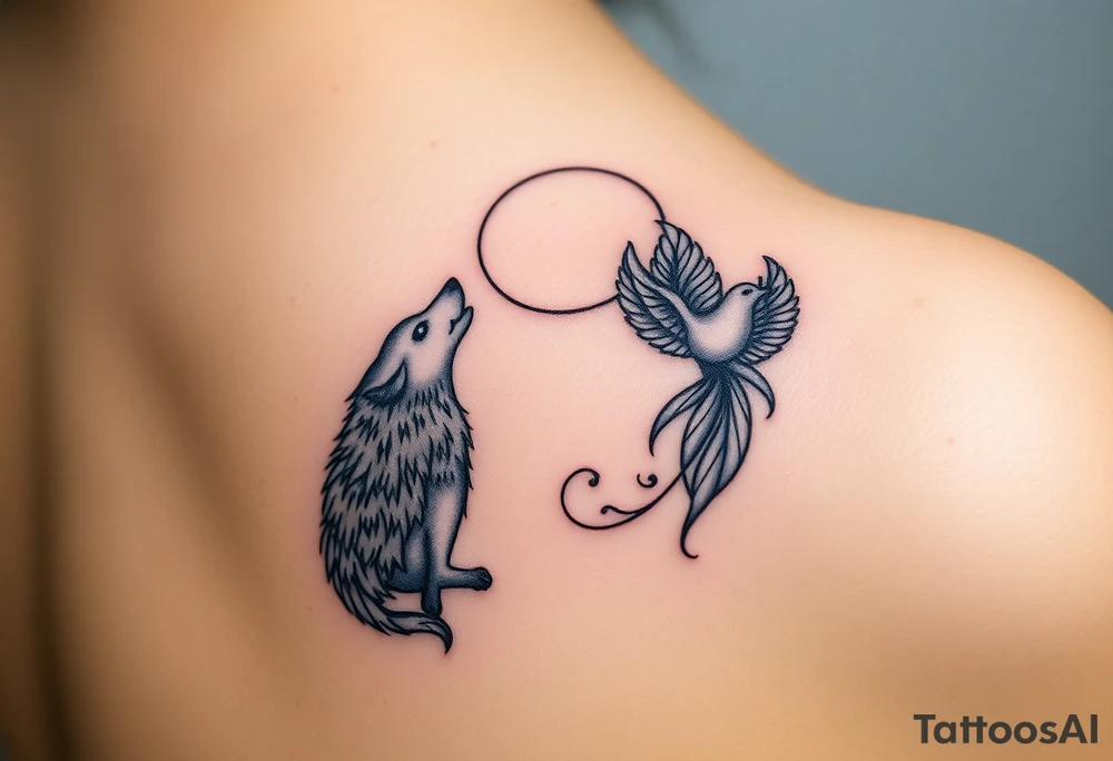 Wolf howling moon stars dove tattoo idea