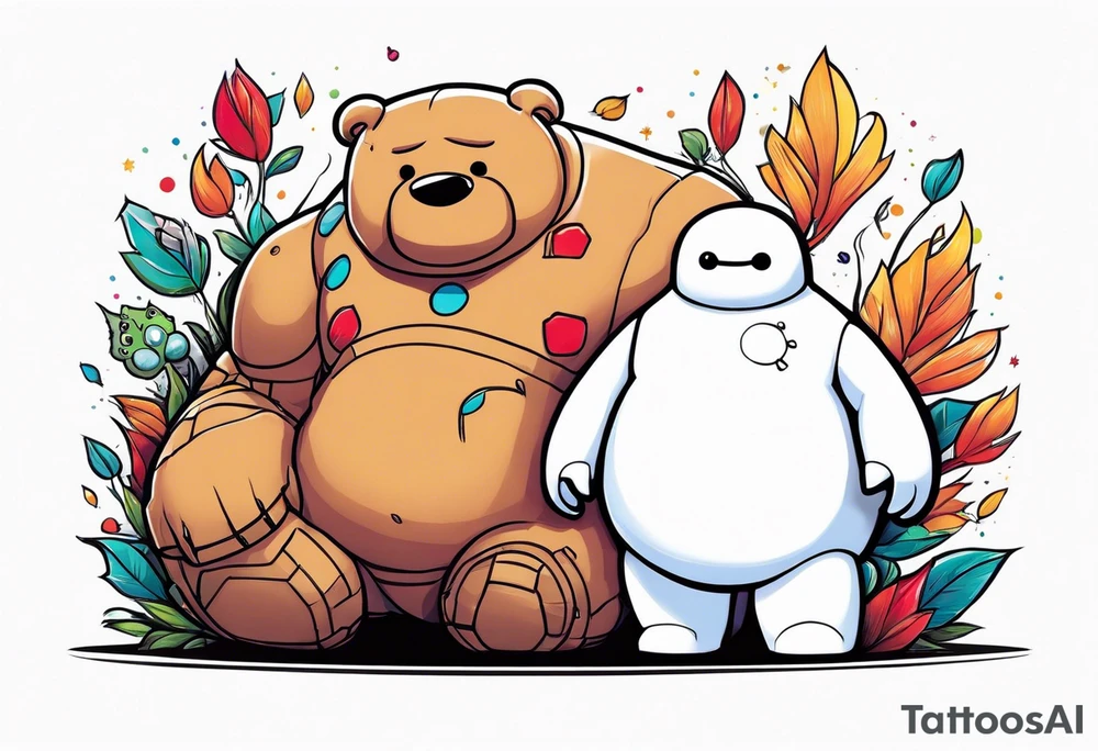 baymax beside groot tattoo idea
