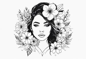 flowers aeound womans face detailed tattoo idea