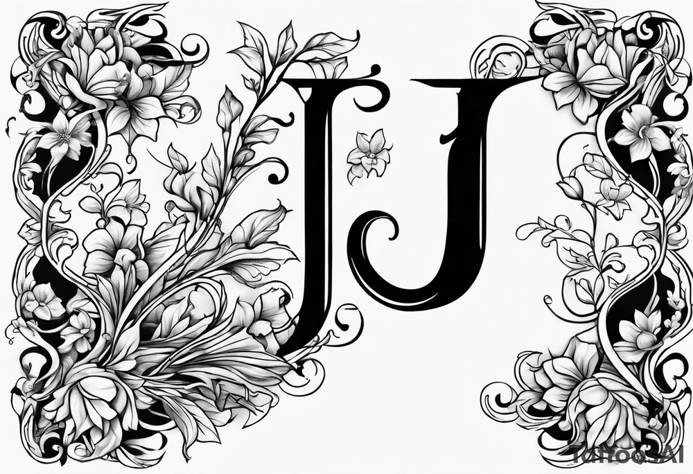 Capital letter j with vines and small flowers on it tattoo idea