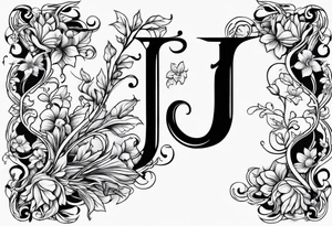 Capital letter j with vines and small flowers on it tattoo idea