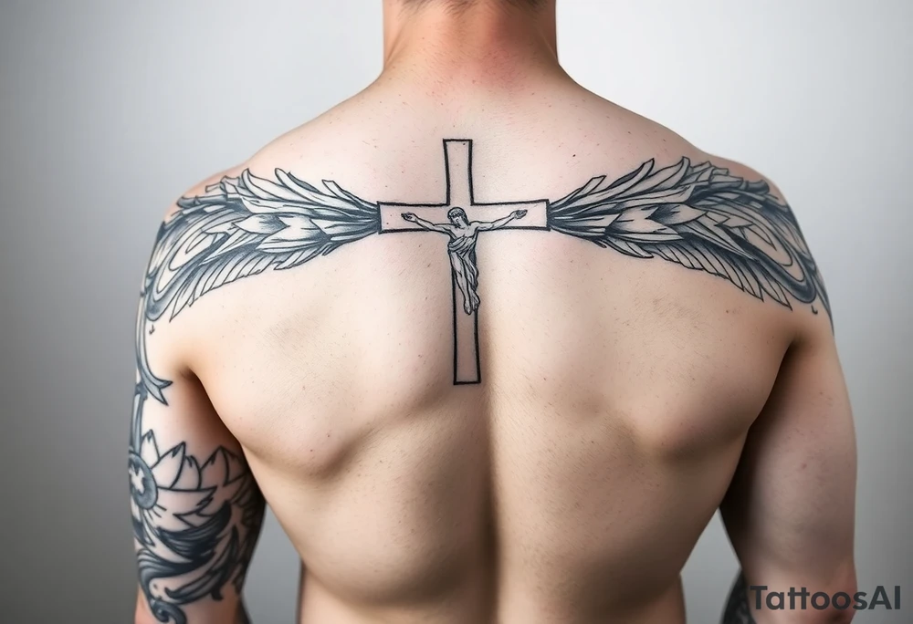 full arm sleeve tattoo left arm Christianity themed tattoo idea