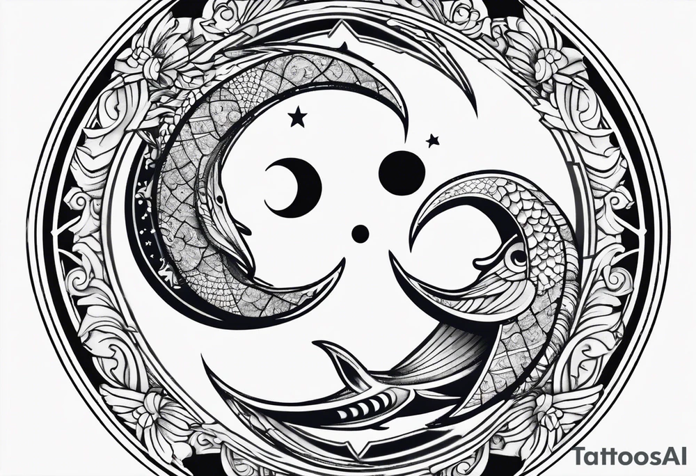 Pisces symbol inside of the moon tattoo idea