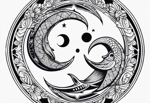 Pisces symbol inside of the moon tattoo idea