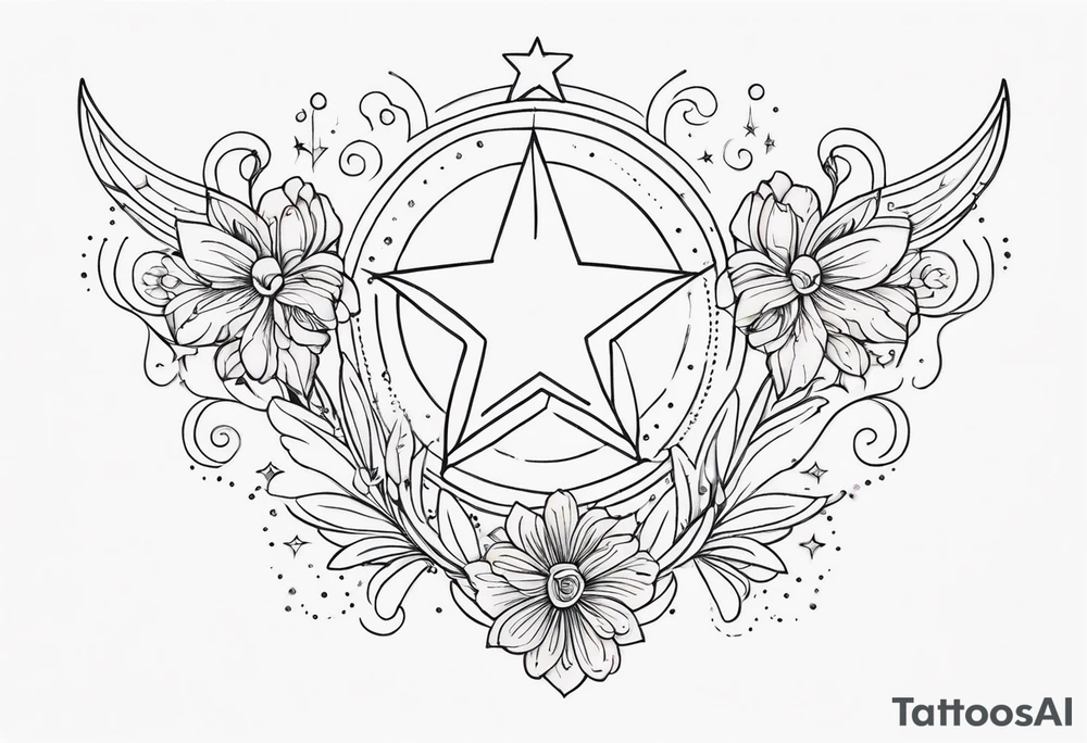 fine line with stars, floral, dots. Sternum tattoo tattoo idea