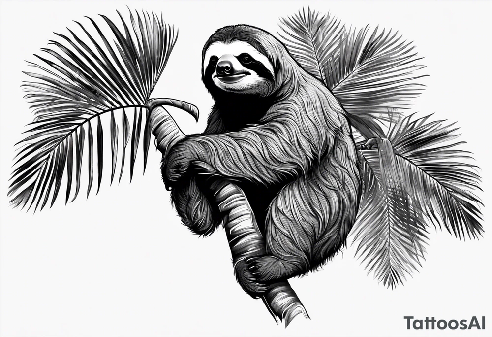 Sloth under palm tattoo idea