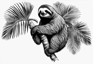 Sloth under palm tattoo idea