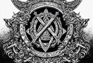 Valhalla sword shield  axe Valknut chains tattoo idea