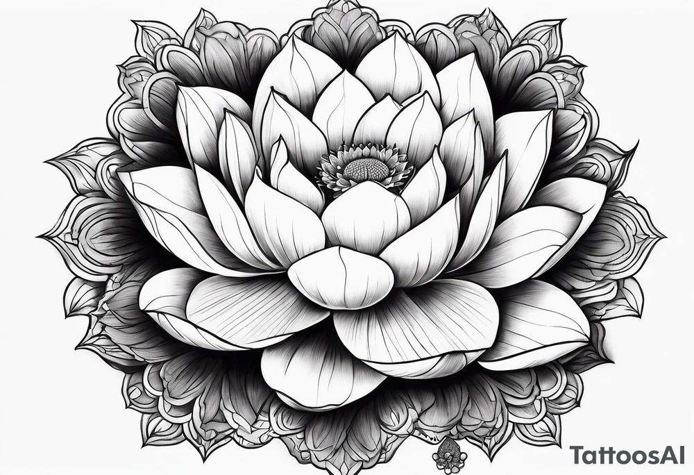 Fleur de lotus rose bouddha noir et blanc fumée décor vietnamien tattoo idea