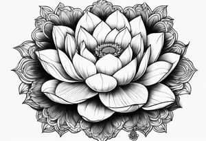 Fleur de lotus rose bouddha noir et blanc fumée décor vietnamien tattoo idea