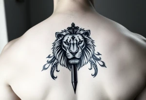 majestic lion and a cross tattoo idea