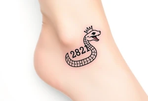 I want a small simple silhouette lines black and white wrist princess like girl snake tattoo that has number 12821 on its body along and also I want it to represent feminine energy crown queen Cycle tattoo idea