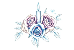 Two hands, roses, two candles, blue tattoo idea