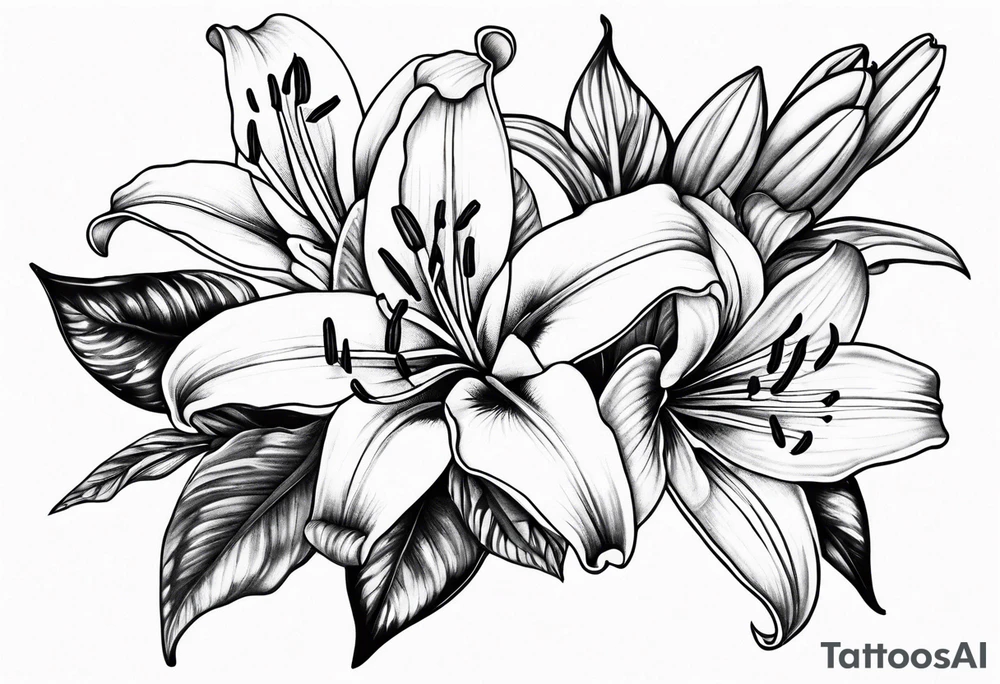 Floral sleeve lily’s tattoo idea