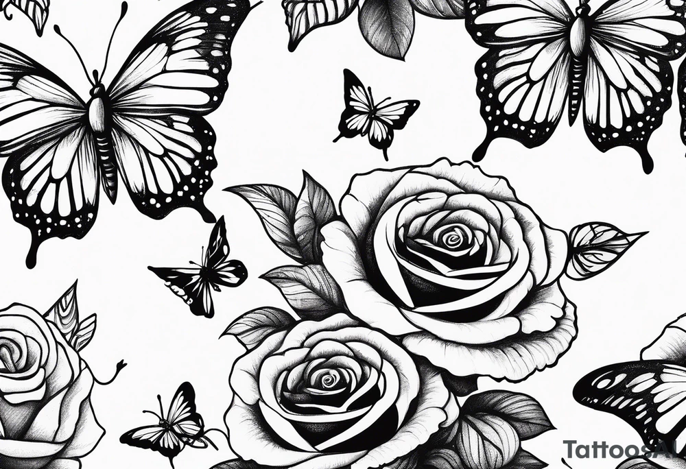 Butterflies flying with roses & filligree tattoo idea