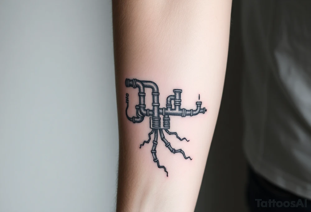 wide System of pipes that transitions and transforms at the end into thick, widespread
veins of forearm tattoo idea